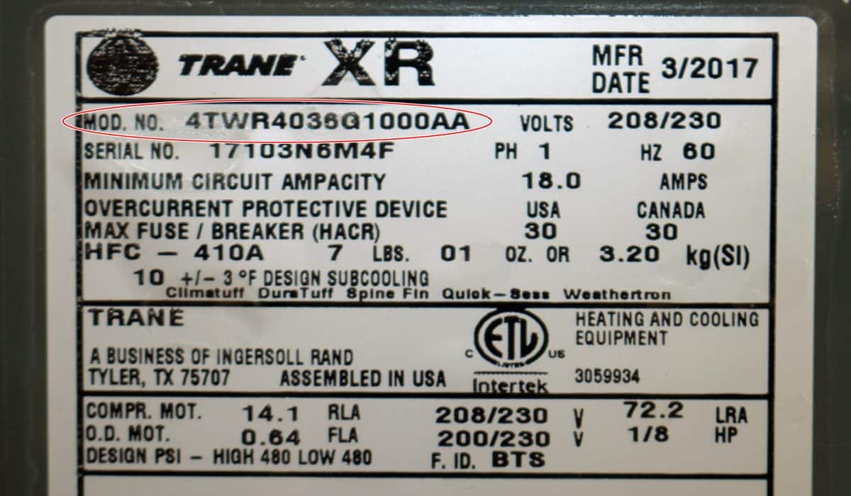 How to Find the Trane Tonnage from Model Number