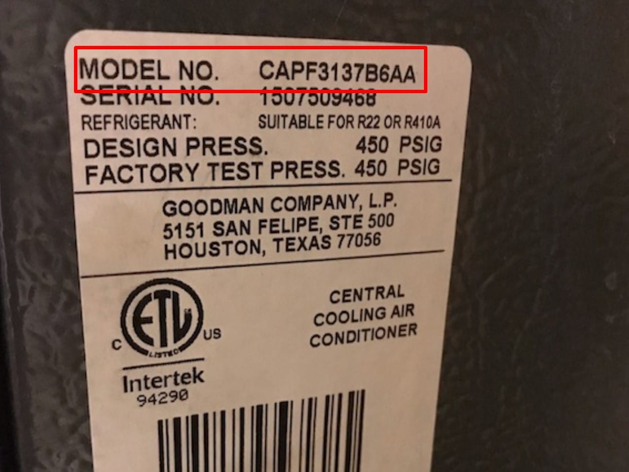 Goodman Air Conditioner Serial Number