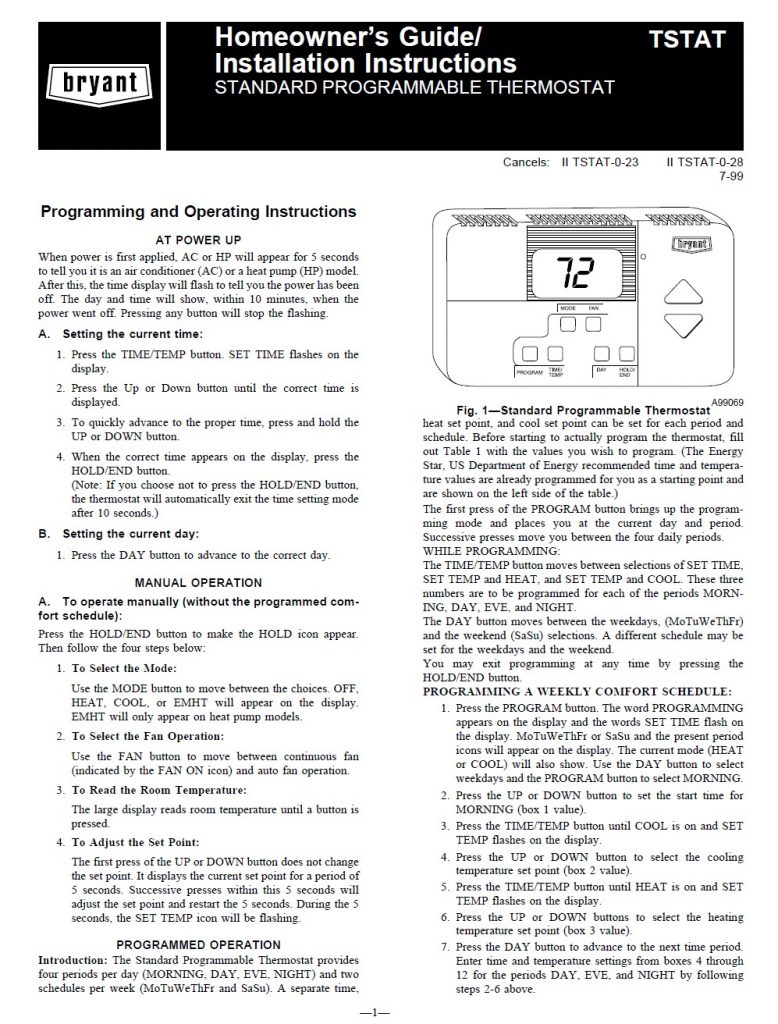 bryant thermostat manual