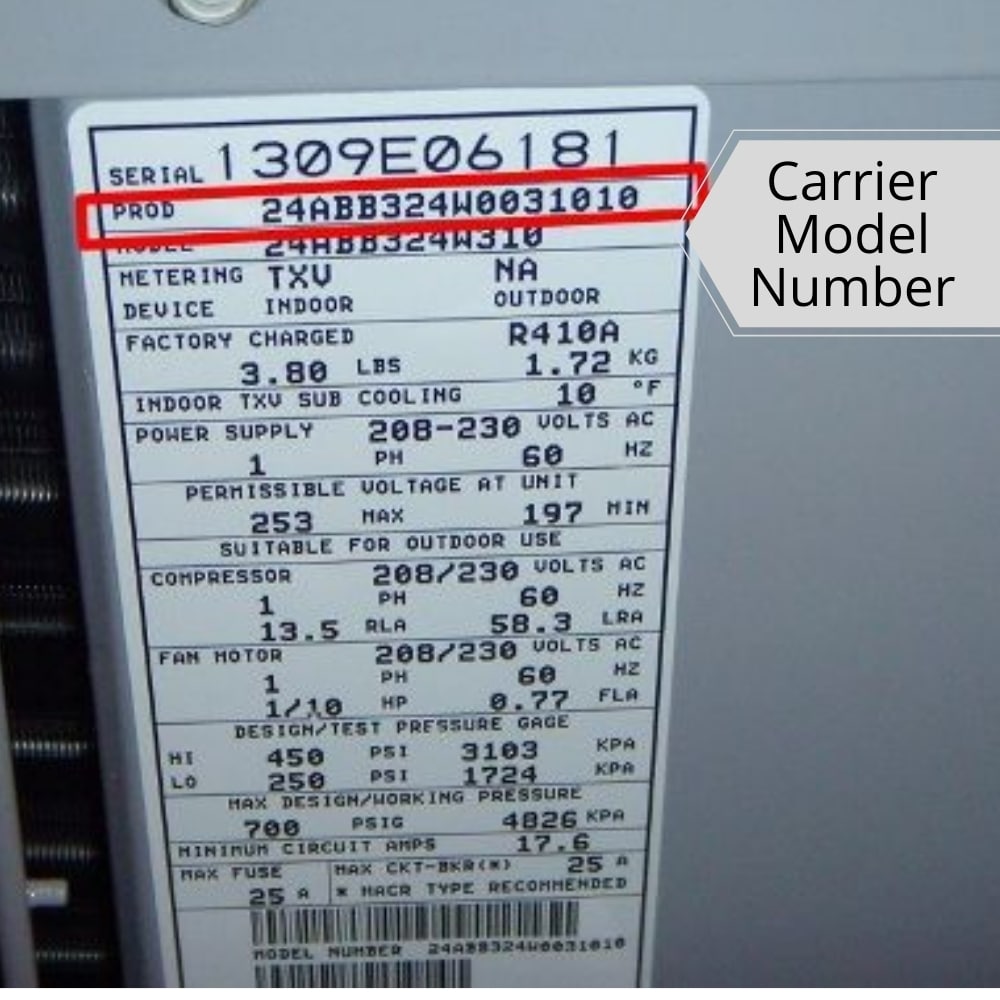 Carrier Model Number