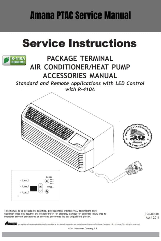 Amana PTAC Service Instruction Manual