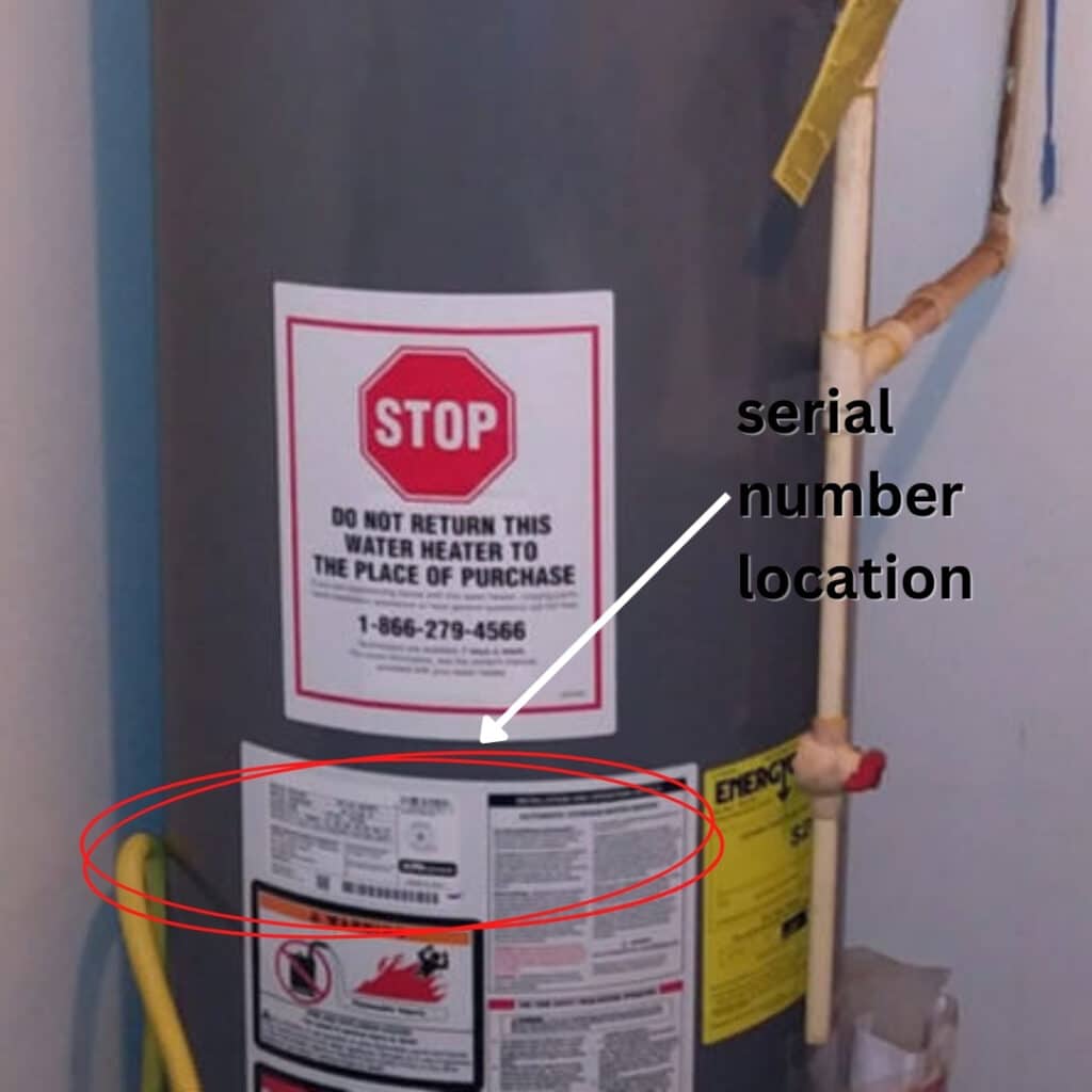 whirpool water heater serial number location