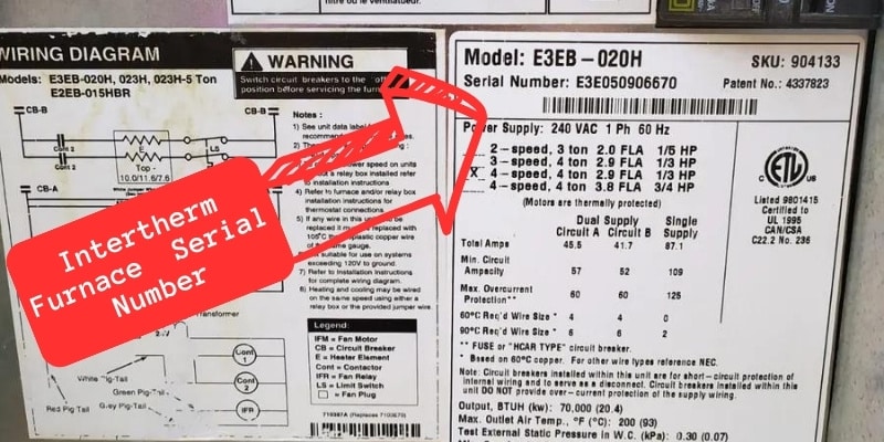 Intertherm Furnace  Serial Number