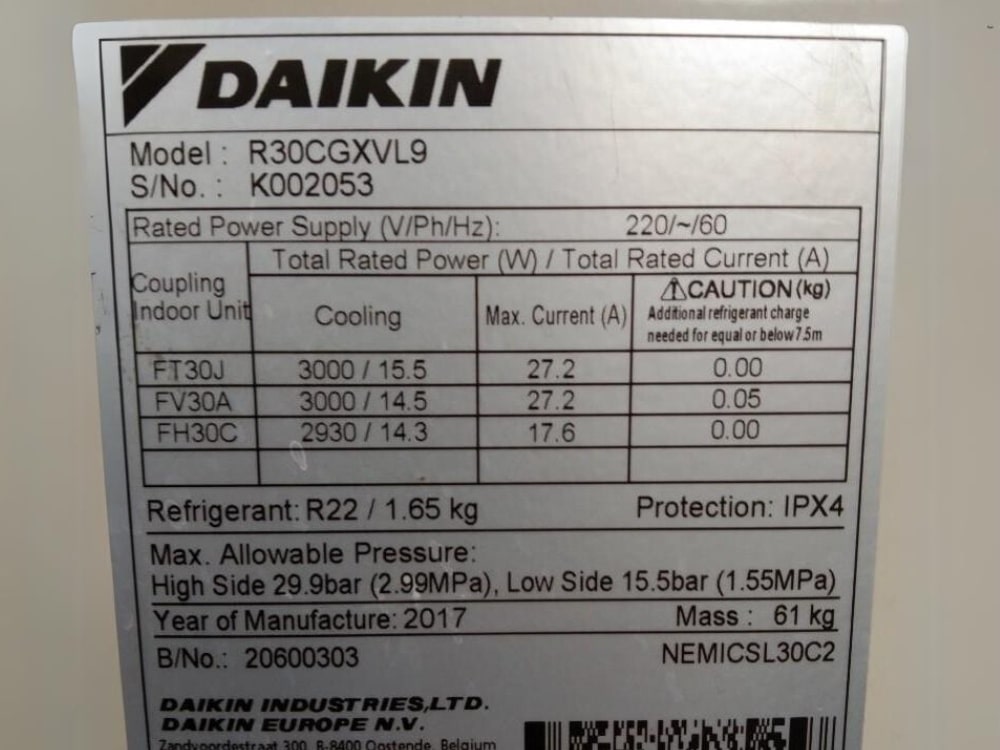 Daikin Serial Number Location