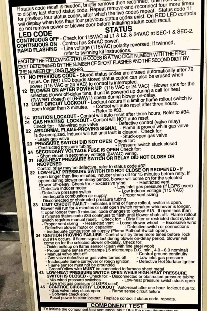 list of Bryant furnace error codes
