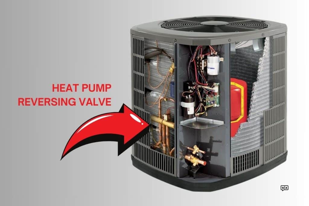 A heat pump's reversing valve is located near the compressor